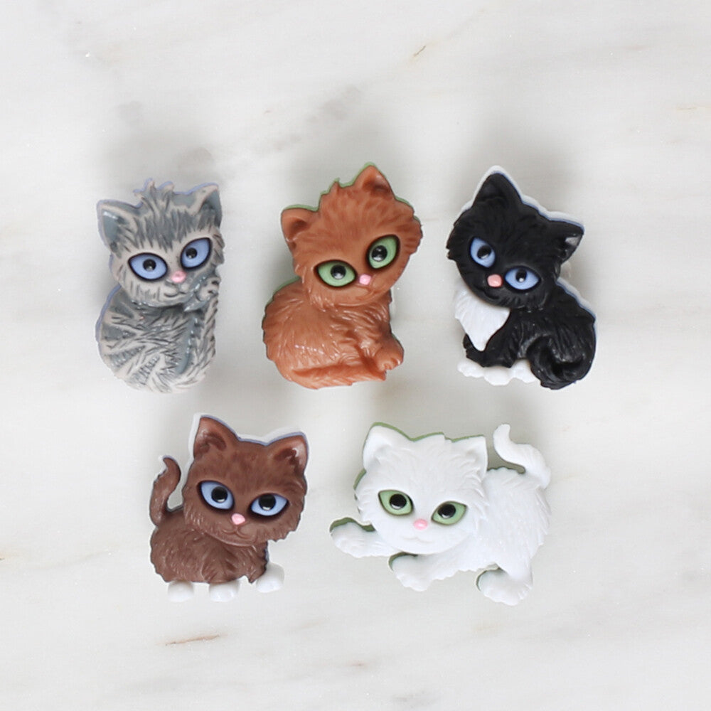 Dress It Up Karışık Renk Kedili Dekoratif Düğme - 6971